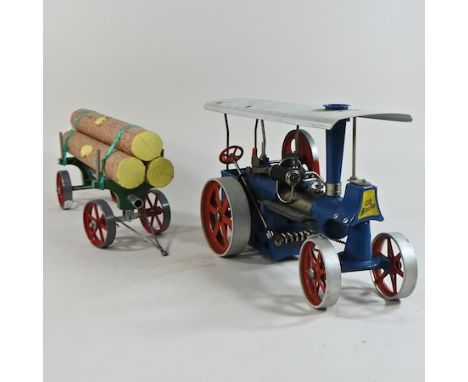 A live model traction engine, 31cm long, with a Mamod trailer
