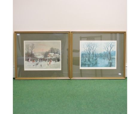Helen Bradley, 1900-1979, Gathering Holly, print signed in pencil, 27 x 37, together with Light Go Gently (2)