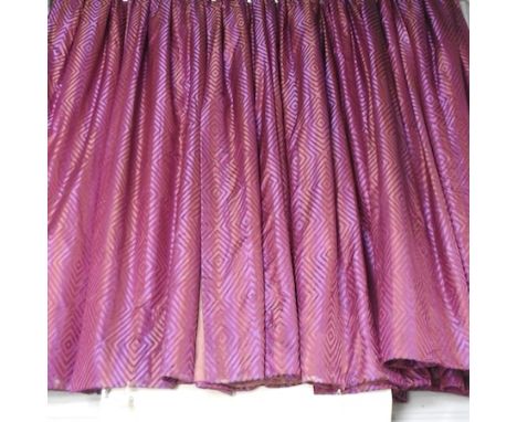 Two pairs of purple striped silk curtains, 240cm long