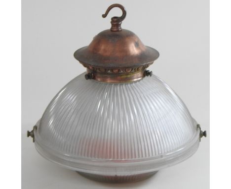 A mid 20th century holophane style glass light shade, 23cm diameter