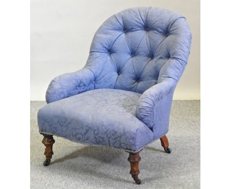 A Victorian blue upholstered button back nursing chair