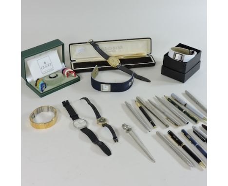 A collection of modern wristwatches, together with ballpoint pens, to include Parker