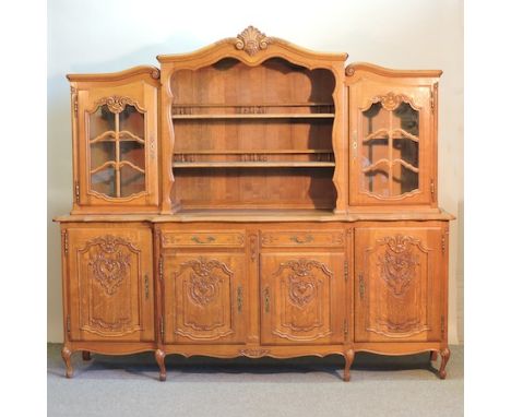 A French style light oak dresser, 225cm