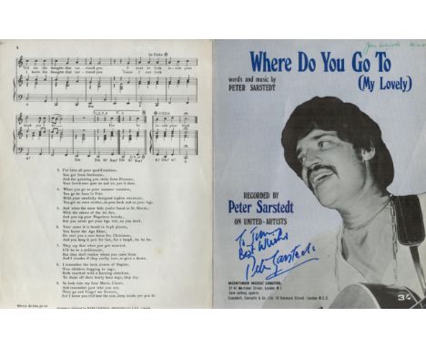 Peter Sarstedt (1941 2017) Singer Signed Vintage 'Where Do You Go To (My Lovely)' Sheet Music. Good condition. All autographs