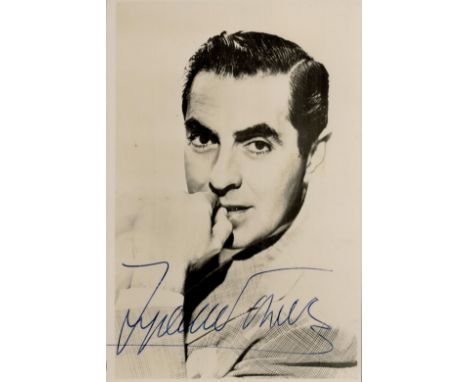 American Actor Tyrone Powers Signed 5x3 inch approx vintage black and white photo. Signed in blue ink. Good condition. All au