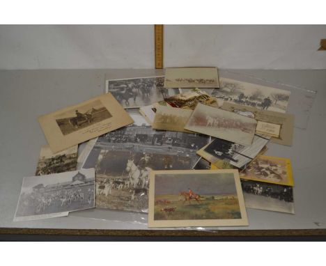 Box of various vintage photographs and cards, fox hunting interest