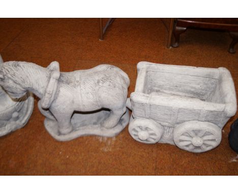 Stoneware planter in the form of a shire horse &amp; cart Length 85 cm