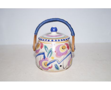 Poole pottery handled preserve pot 1934-1937 shape No 260 initials L.T