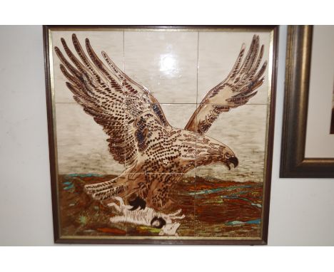 Framed H &amp; R Johnson tiled wall plaque depicting eagle 