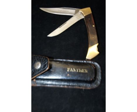 Vintage Panther Double Bladed Knife with Leather Case