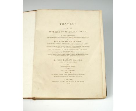BARROW (John) Travels into the Interior of Southern Africa. 2nd edition, 1806, 4to, 2 vols, with 8 coloured aquatint plates a