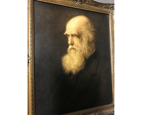 After Walter William Ouless, head portrait of Charles Darwin, oleograph print, framed  