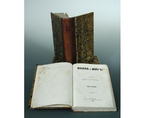 TOLSTOY (L) War and Peace, Moscow 1868-69, first edition, 8vo, six parts in 4 vols., with half titles, some wear and repairs,