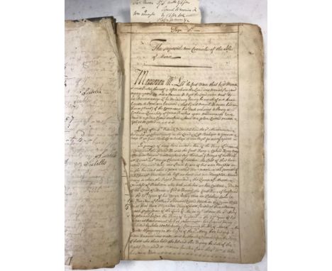 Isle of Man. An 18th/19th century vellum manuscript history and ledger, containing 'The Proposed true Cronicle of the Isle of