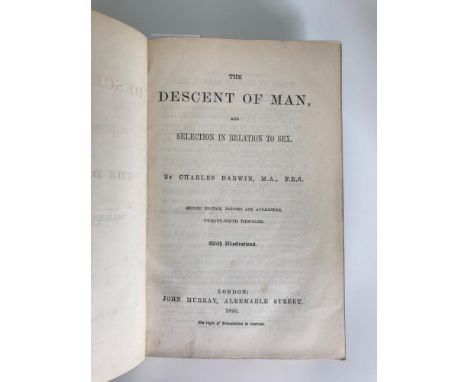 DARWIN (Charles) The Descent of Man, second edition, revised and augmented, twenty-ninth thousand, London: John Murray 1890, 