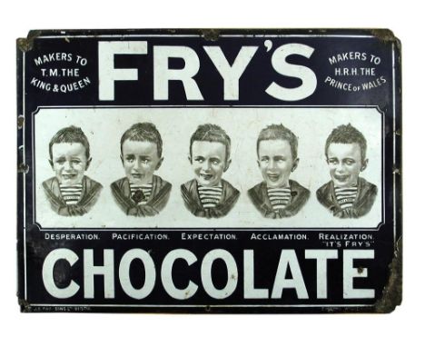 An original pictorial enamel sign for Fry's Chocolate, by Chromo, Wolverhampton, with five different expressions to a boy's f