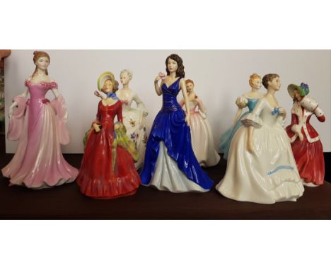 Seven Royal Doulton figures together with a Royal Worcester figure.