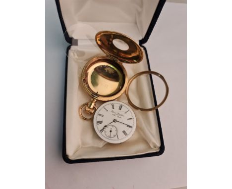 A Lever Brothers half hunter crown wind pocket watch, the white enamel dial having hourly Roman numeral markers with subsidia