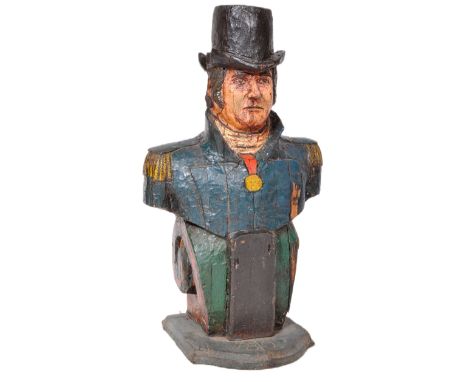 A large 20th Century carved laminated oak wood ships figurehead in the form of a Naval gentleman Captain Crozier Royal Marine