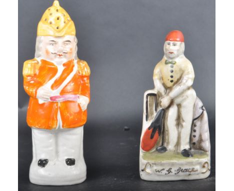 Two pieces of 19th Century Victorian Staffordshire pottery comprising a flat back figurine depicting famous cricketer WG Grac