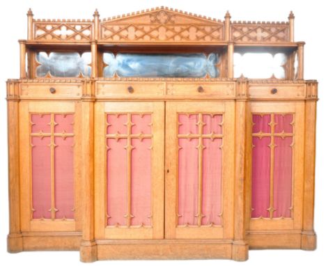 A large &amp; impressive mid - late 19th Century Victorian Gothic Ecclesiastical breakfront sideboard credenza in the manner 