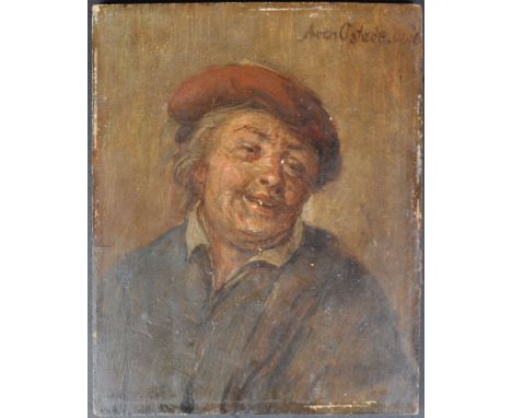 After&nbsp;Adriaen Van Ostade (1610-1685) - A 19th Century Dutch oil on board portrait painting on panel depicting a gentlema