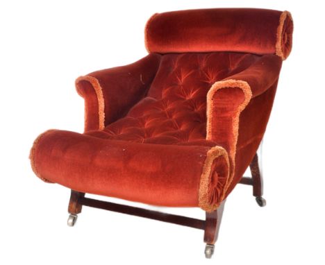 William Birch - Hampton &amp; Son - A large 19th Century mahogany framed reclining club reading armchair having a large cylin