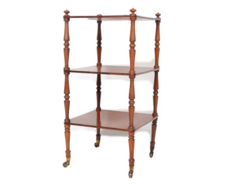 A 19th Century Victorian rosewood three tier whatnot etagere stand. Comprises of three square solid rosewood tiers uniting ta