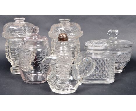 A mixed collection of 19th Century cut glass tablewares comprising a George III creamer jug, pepperette with silver hallmarke