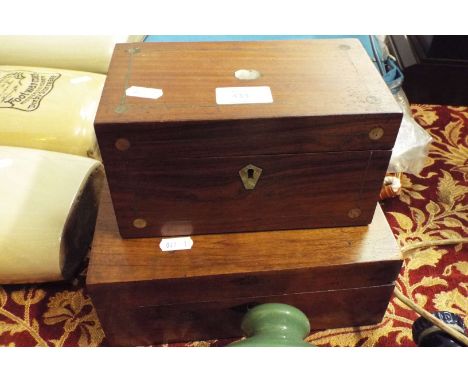 A 19thC mother of pearl inlaid walnut tea caddy together with a chequered inlaid walnut box