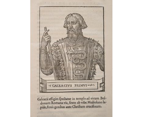 Giovio, Paolo. Vitae duodecim vicecomitum Mediolani principum. Parigi, Robert Estienne, 1549. In 4° (243 x 173 mm); 199, [1] 