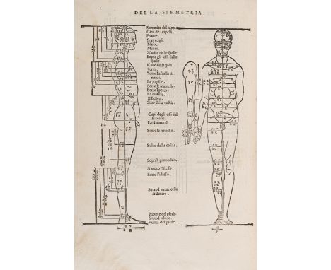  Dürer, Albrecht. Della simmetria de i corpi humani, libri quattro. Venezia, Domenico Nicolini da Sabbio, 1591. In 2° (310 x 