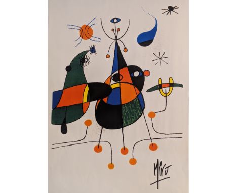 After Miro, Surrealist study, lithographic poster, full sheet size H.70cm W.50cm