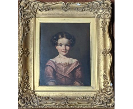 A 19th century continental school portrait depicting a young girl, oil on canvas, H.25.5cm