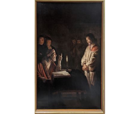 After Gerrit van Honhorst (Dutch Golden Age, 1592-1656), Christ Before the High Priest, circa 20th century, oleograph on canv