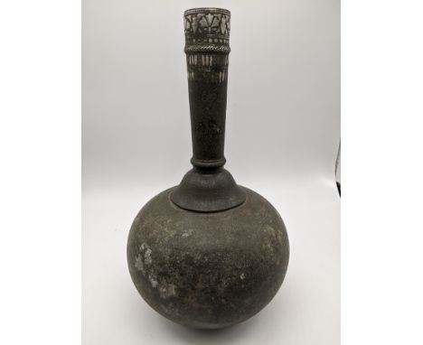 A 19th century or earlier Indian Mughal Islamic Bidri silver inlaid Surahi pitcher, Indian, H.24cm