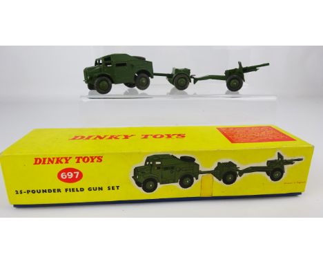 Dinky 25 -Pounder Field Gun Set, 697, boxed    Condition Report  Model: G/ EX apart from two flat tyres, very little use or w