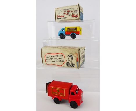 Wells Brimtoy Mobile Snack Bar 9/536 & Royal Mail Van 9/538, both with plastic cabs and tinplate bodies with opening rear doo