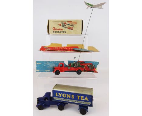 Wells Brimtoy Mechanical 6 Wheel Covered Lorry 9/520 Lyons Tea, with opening rear door, boxed, & Lorry with Glider, 9/526, bo