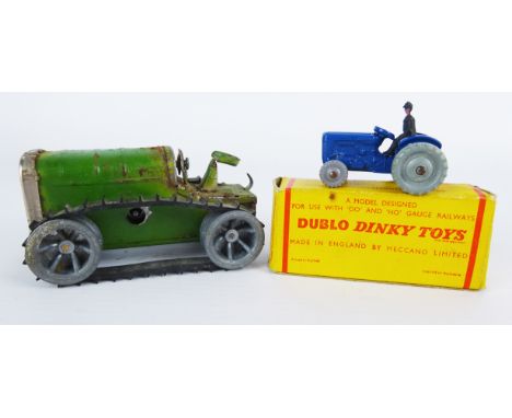 Minic tinplate clockwork Tractor with tracks and a Dublo Dinky 069 Massey-Harris Tractor, boxed     Condition Report  Minic: 