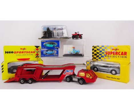 Matchbox Superkings Car Transporter, Two Maisto Aston Martins, two Basetoys cars C103 &201, Oxford 1.76 Oxford, American M351