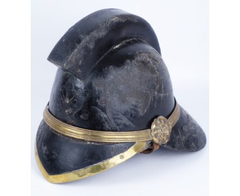 Early 20th century works fire brigade helmet, impressed stamp 'JAS Henderson, Glasgow'