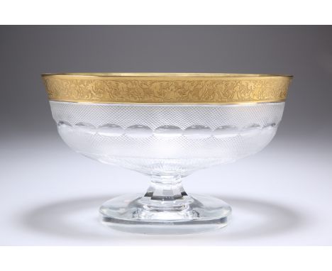 A MOSER GLASS BOWL, CIRCA 1860, oval with pedestal foot,&nbsp;with a gilt band of tooled decoration to the rim and very fine 