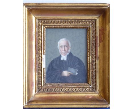 An early to mid-19th century shoulder-length portrait study of the Rev. James Beaver; original paper label verso with a short