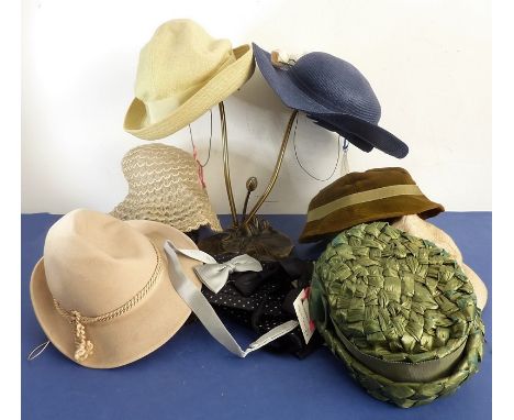 An assortment of various ladies hats together with other associated items including bowties etc., together with an Art Nouvea