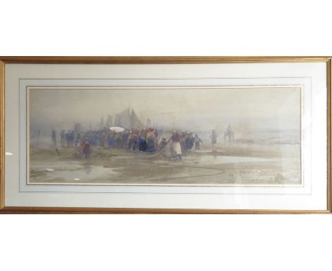 PATTY TOWNSEND-JOHNSON (act. c. 1880-1907); a late 19th century watercolour of figures on a beach (probably Berck-sur Mer, Fr