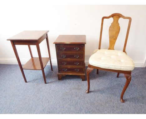 A mixed group of three comprising a miniature reproduction mahogany four-drawer chest on bracket feet (41cm wide), an early 2