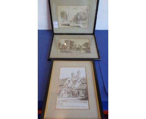 WALTER HARRY TRIBE (1832-1909); three ink sketches titled: 'Nulli Secundus - Air-ship over Trafalgar Square - 5th October 190
