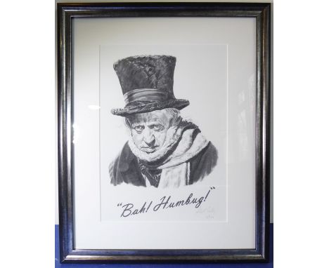 STEPHEN LILLY; a limited edition (8 of 100) monochrome print, 'Scrooge'; Alistair Sim wearing top hat and scarf,&nbsp;signed 