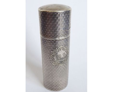 An unusual hallmarked silver gentleman's travelling shaving brush; the lid pulling off and the brush extending outwards, the 